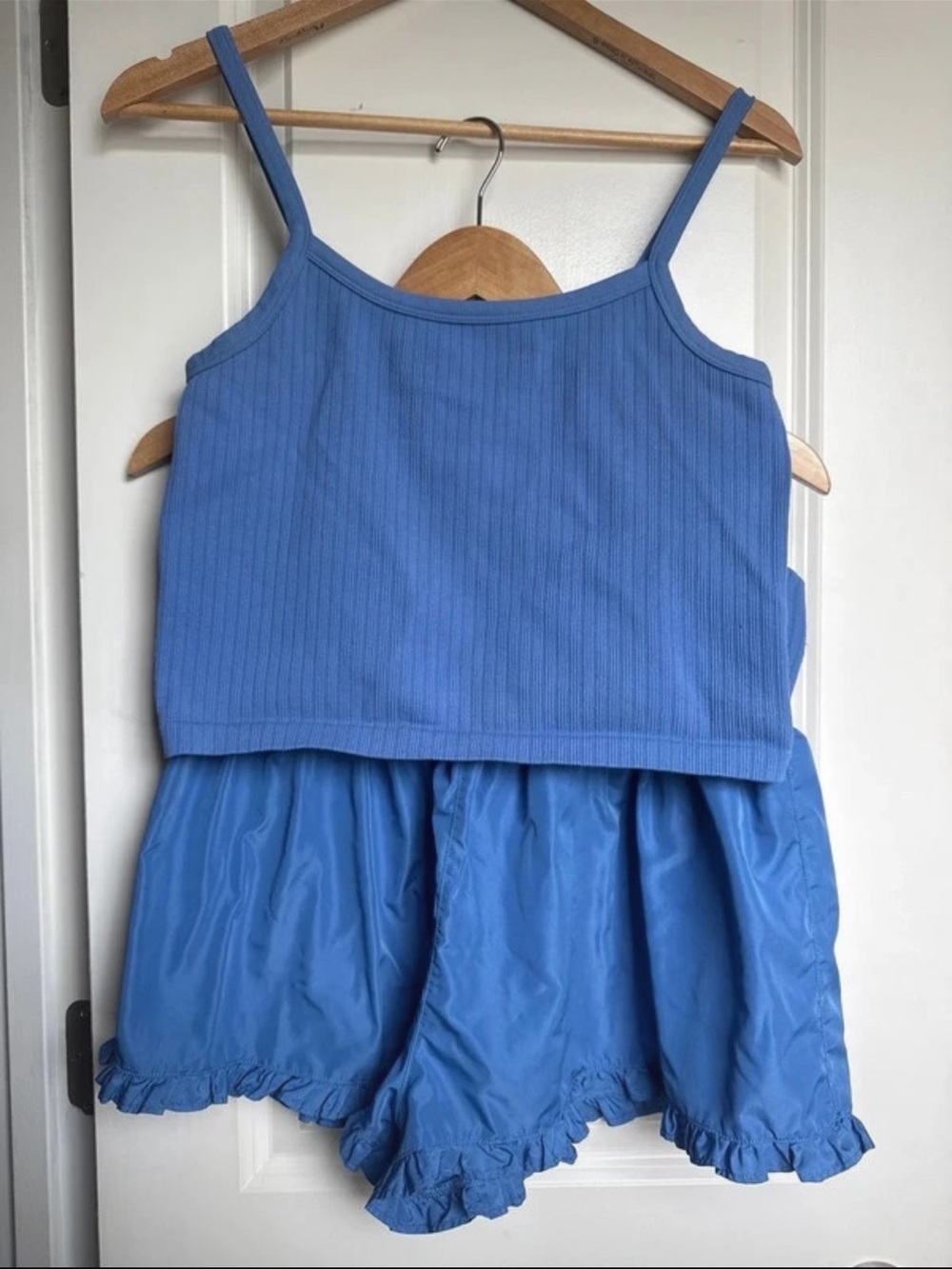 No boundaries Walmart Blue Ribbed Tank & Ruffle Shorts Set